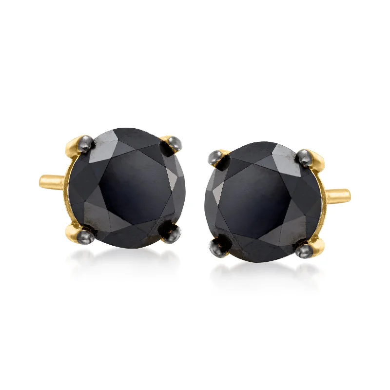 Stud Earrings with Knot Designs -Ross-Simons Black Diamond Stud Earrings in 14kt Yellow Gold