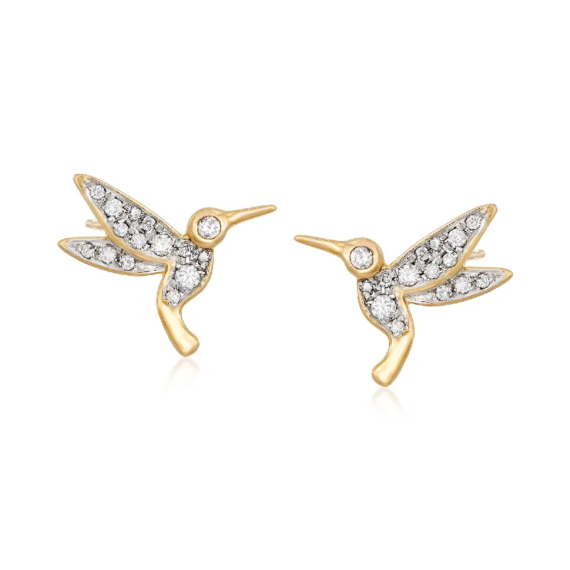 Stud Earrings for Concert Look -Ross-Simons Diamond Hummingbird Stud Earrings in 18kt Gold Over Sterling