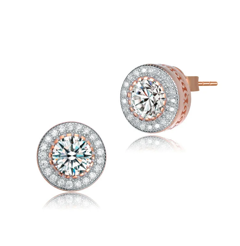 Leverback Stud Earrings for Comfort -Round Halo Stud Earrings with Clear Cubic Zirconia