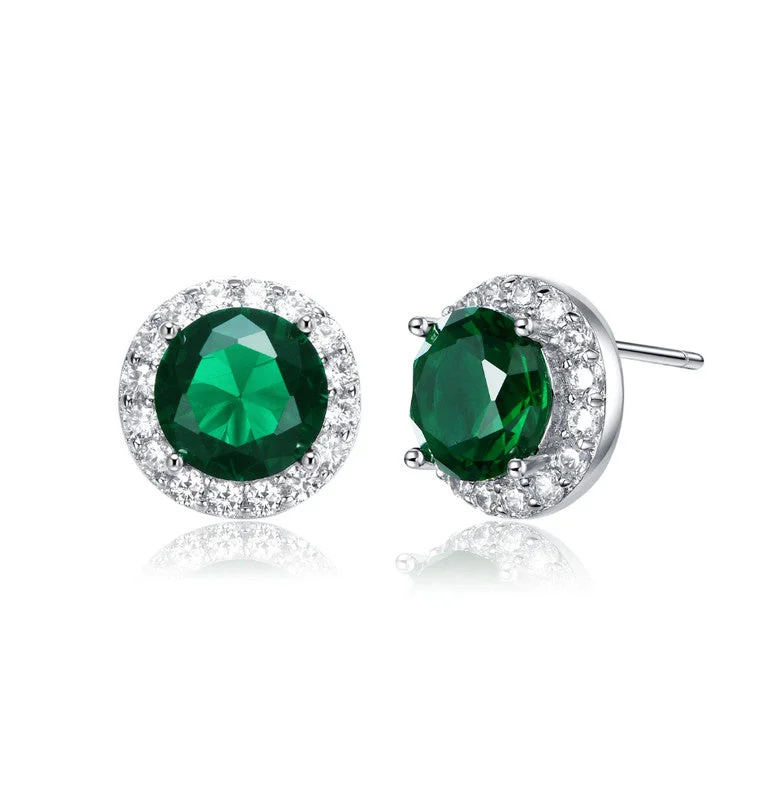 Stud Earrings with Hammered Finish -Round Shaped Stud Earrings with Colored Cubic Zirconias