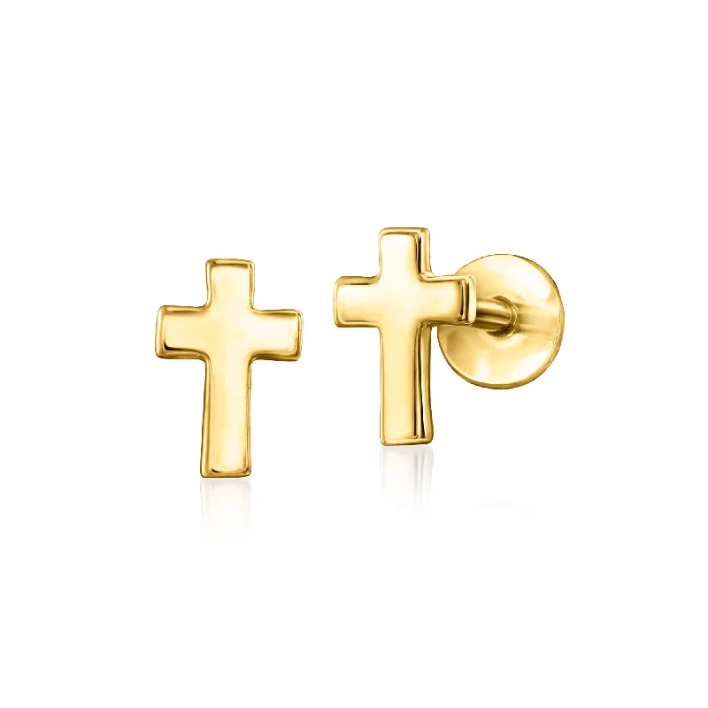 Hypoallergenic Stud Earrings for Sensitive -RS Pure by Ross-Simons 14kt Yellow Gold Cross Flat-Back Stud Earrings