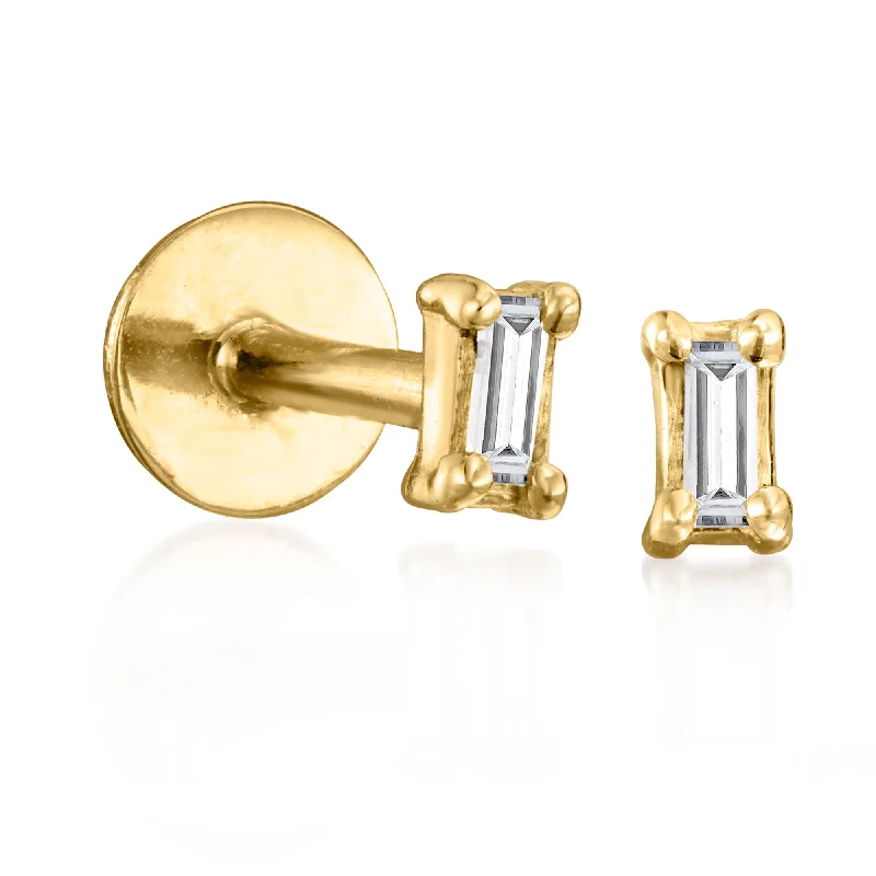 Leverback Stud Earrings for Comfort -RS Pure by Ross-Simons Baguette Diamond-Accented Stud Earrings in 14kt Yellow Gold