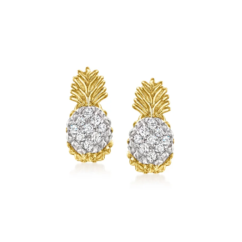 Stud Earrings with Embossed Patterns -RS Pure by Ross-Simons Diamond Pineapple Stud Earrings in 14kt Yellow Gold