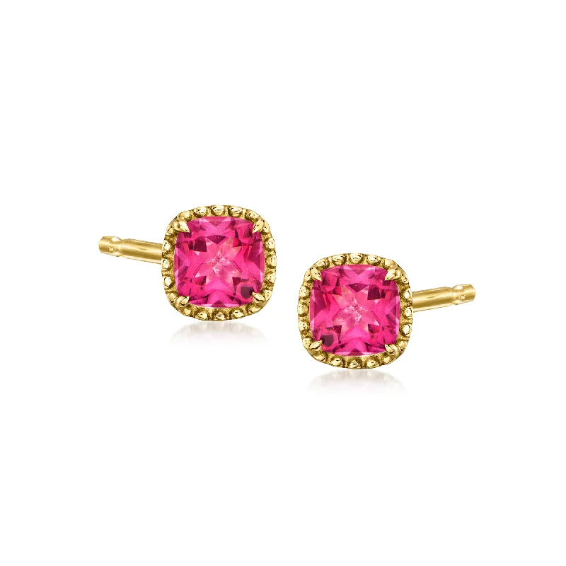 Magnetic Closure Stud Earrings for Easy -RS Pure by Ross-Simons Pink Topaz Beaded Halo Stud Earrings in 14kt Yellow Gold