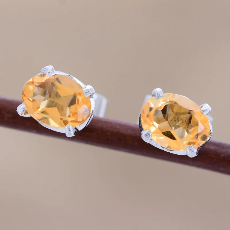 Stud Earrings with Enamel -Scintillate Citrine Birthstone Stud Earrings from India