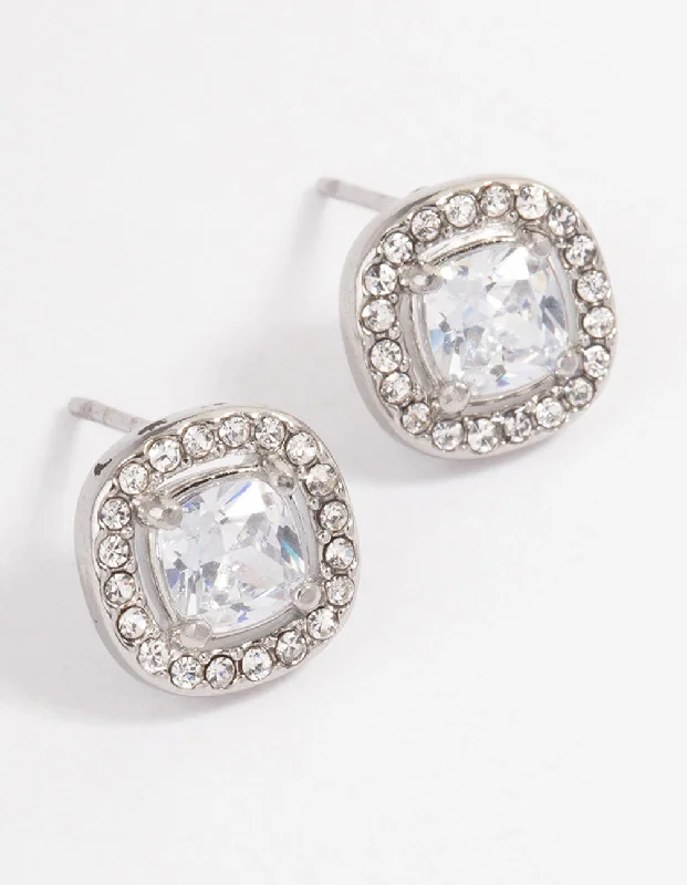 Stud Earrings for Work Attire -Surgical Steel Cubic Zirconia Rounded Stud Earrings