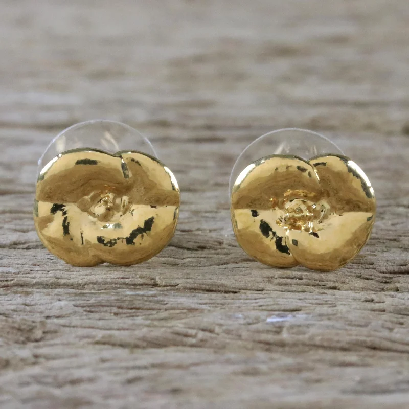 Stud Earrings for Gym Workout -Shining Petals Gold Plated Natural Crown of Thorns Flower Stud Earrings