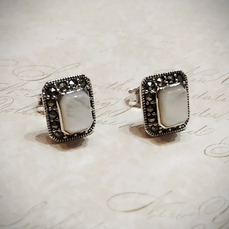 Stud Earrings for Evening Gown -Mother of Pearl  Square Stud earrings