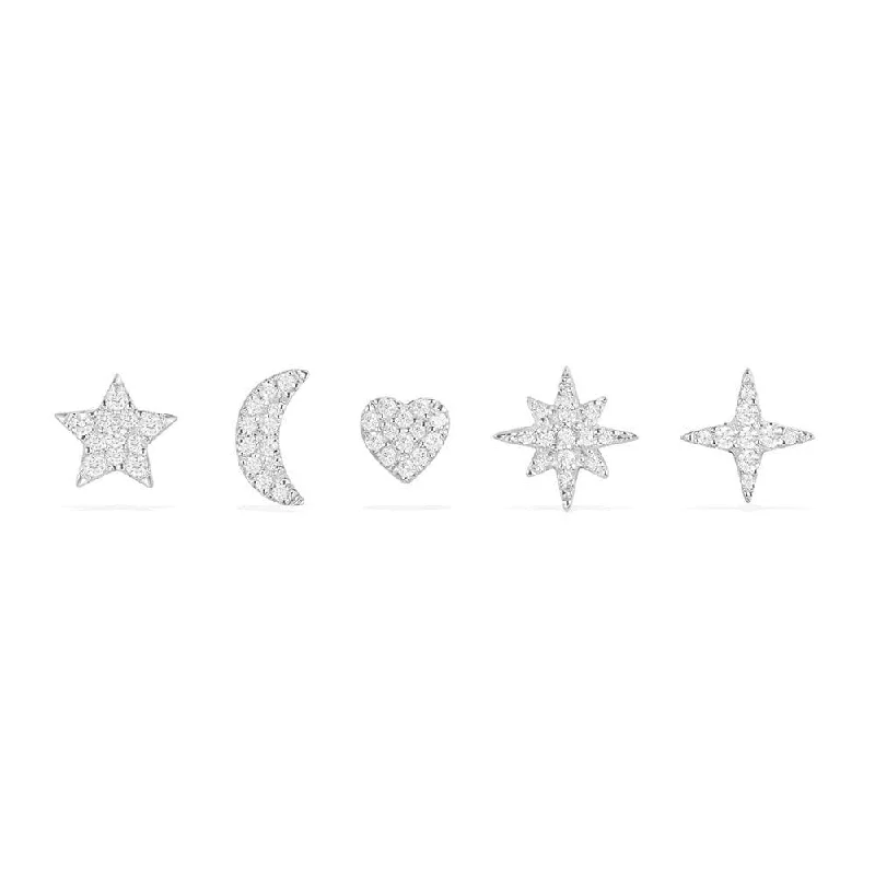 Stud Earrings with Polished Shine -Celestial Stud Earrings - Silver