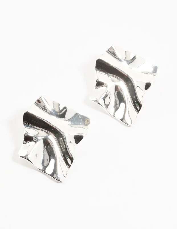 Stud Earrings with Vine Designs -Silver Plated Warped Metal Stud Earrings