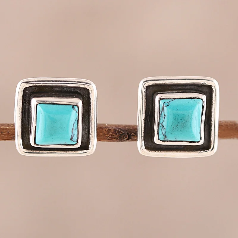 Stud Earrings for Travel Look -Sky Frame Square Calcite Stud Earrings Crafted in India