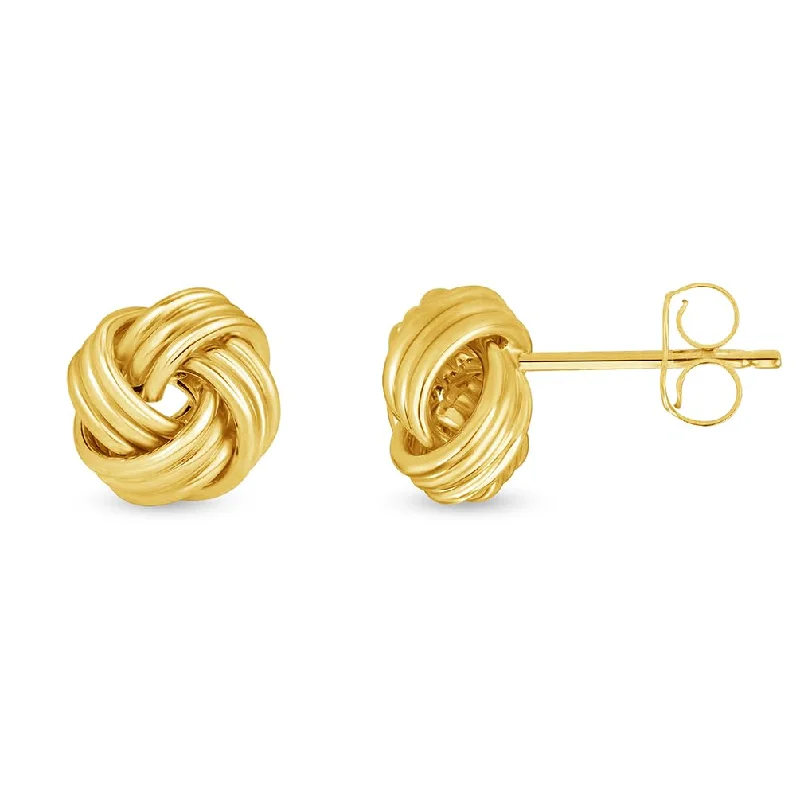 Stud Earrings with Crystals -Solid 14k Yellow Gold Twisted Love Knot Stud Earrings - 9mm to 11mm