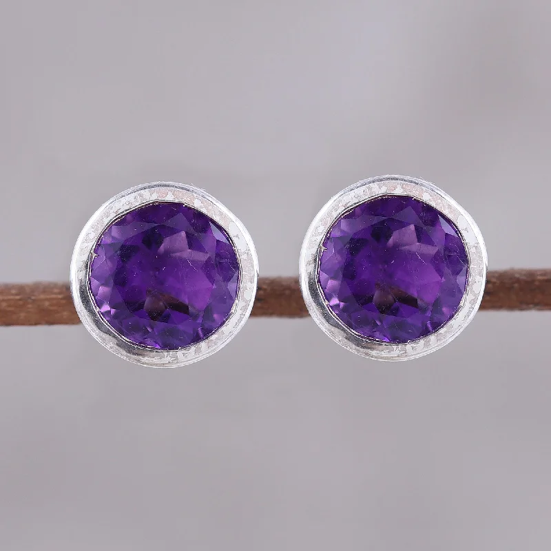 Screw Back Stud Earrings for Security -Spark of Life Faceted Amethyst Stud Earrings from India