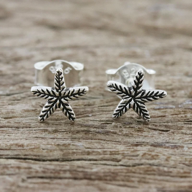 Stud Earrings for Casual Outfit -Starfish Charm Sterling Silver Starfish Stud Earrings from Thailand