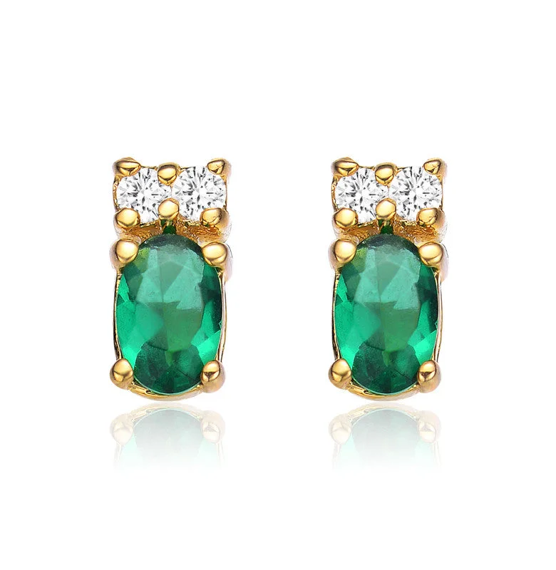 Waterproof Stud Earrings for Outdoor -Sterling Silver 14k Gold Plated with Colored Cubic Zirconia Stud Earrings