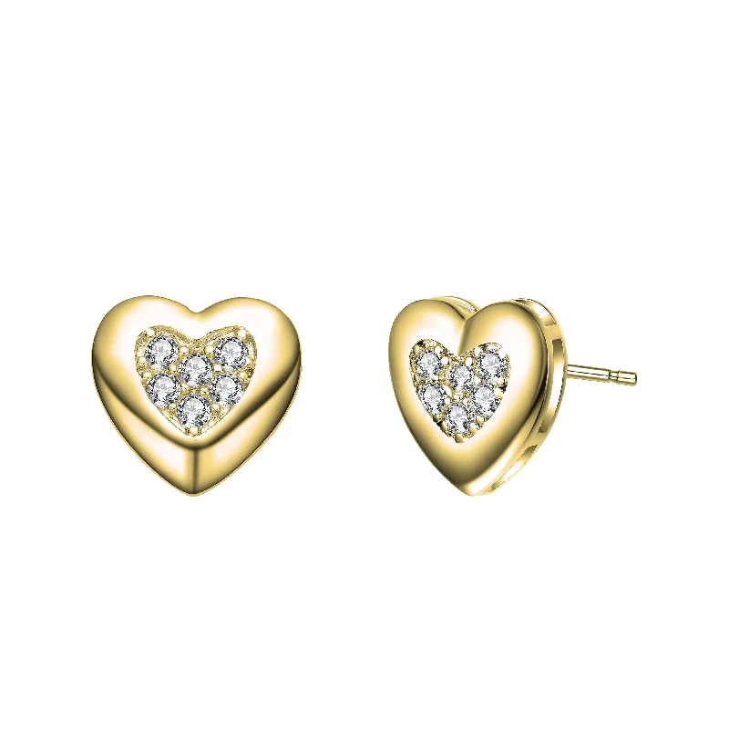 Stud Earrings for Yoga Session -Sterling Silver 14k Yellow Gold Plated with 0.18ctw Lab Created Moissanite Pave Heart Stud Earrings