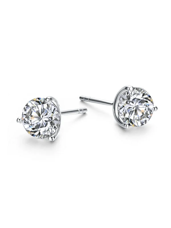 Stud Earrings for Fitness Activities -Sterling Silver Cubic Zirconia Solitaire Martini Prong Stud Earrings