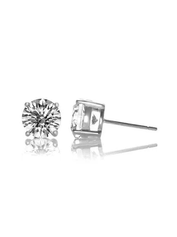 Stud Earrings with Abstract Designs -Sterling Silver Cubic Zirconia Solitaire Stud Earrings