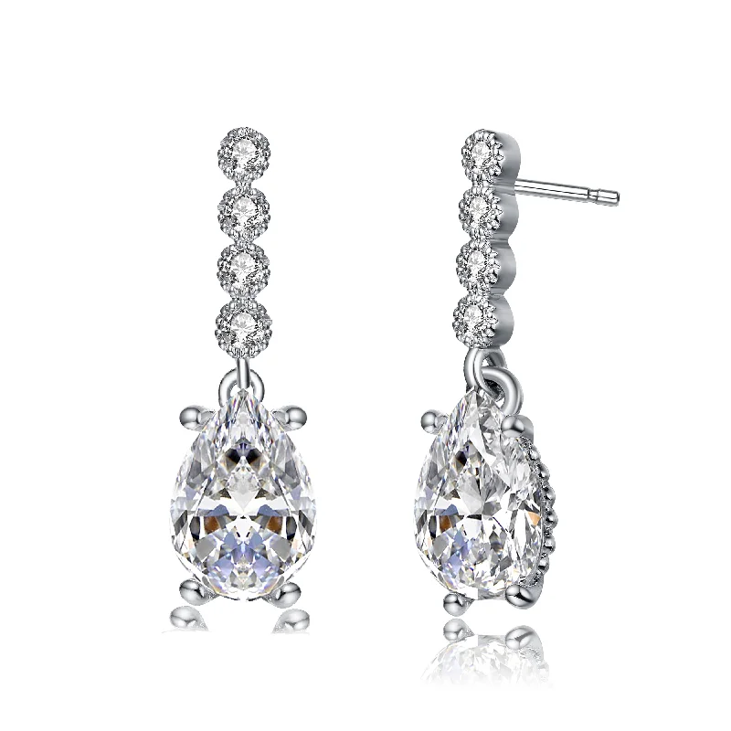 Stud Earrings with Animal Motifs -Sterling Silver Rhodium Plated With Clear Baguette And Round Cubic Zirconia Stud Earrings