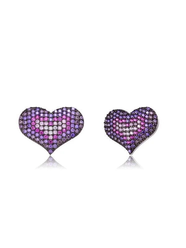 Stud Earrings for Prom Night -Sterling Silver Two-Tone with Multi Colored Cubic Zirconia Heart Stud Earrings