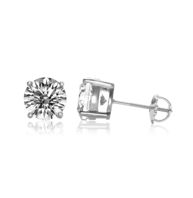 Stud Earrings for Prom Night -Sterling Silver White Gold Plated with Clear Cubic Zirconia Solitaire Screw Back Stud Earrings