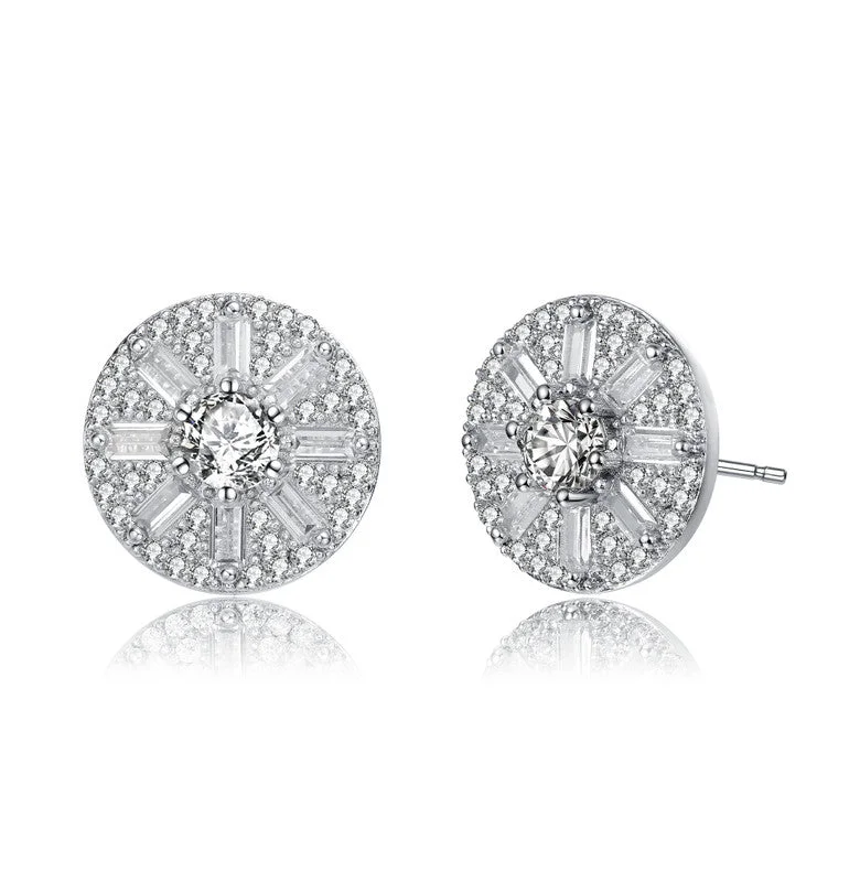 Maximalist Stud Earrings for Bling -Sterling Silver White Gold Plated with Colored Cubic Zirconia Stud Earrings