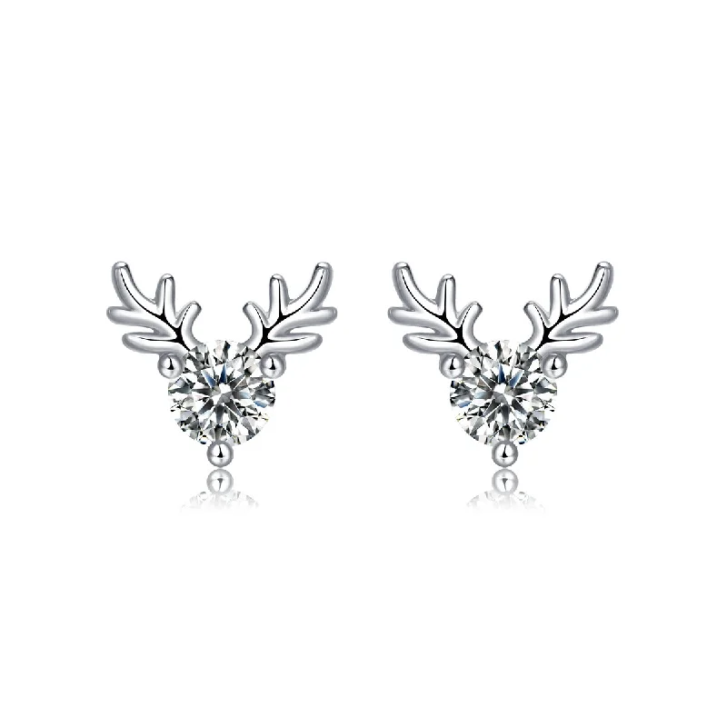 Stud Earrings for Everyday Glamour -Sterling Silver with 0.30ctw Lab Created Moissanite Antler Stud Earrings