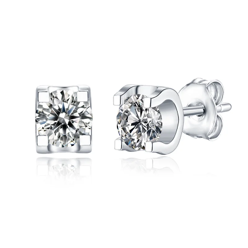 Stud Earrings for Evening Gown -Sterling Silver with 0.50ctw Lab Created Moissanite Solitaire Tulip Stud Earrings