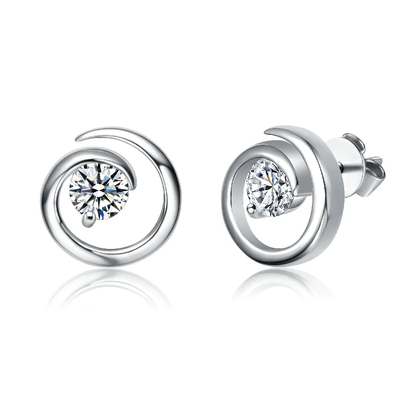 Stud Earrings for School Uniform -Sterling Silver with 1ct Lab Created Moissanite Open Eternity Circle Swirl Stud Earrings