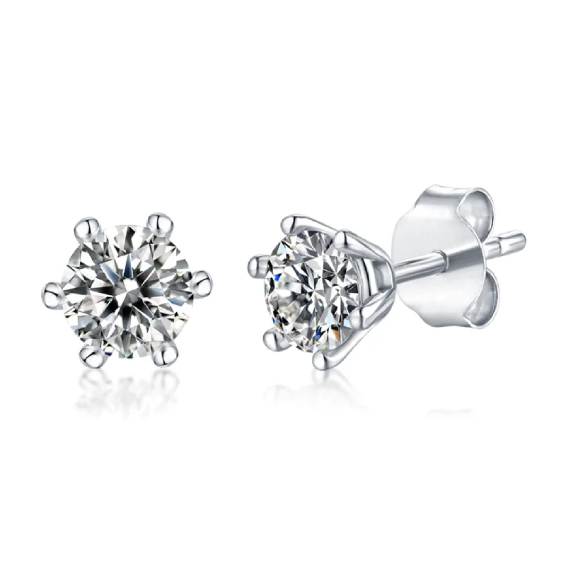 Stud Earrings for Birthday Celebration -Sterling Silver with 1ctw Lab Created Moissanite Round Solitaire Stud Earrings