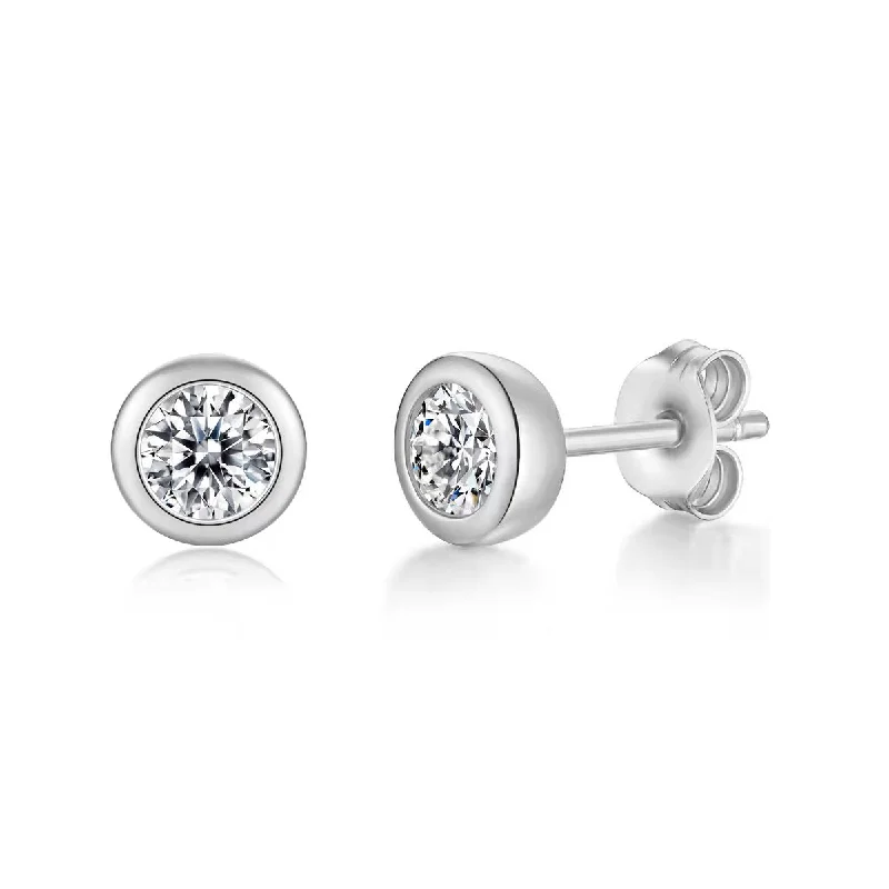 Stud Earrings for Shopping Trip -Sterling Silver with 1ctw Round Lab Created Moissanite Modern Bezel Stud Earrings