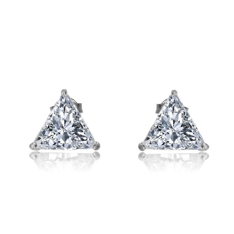 Stud Earrings for Office Wear -Sterling Silver with 4ctw Lab Created Trillion Triangle Modern Stud Earrings