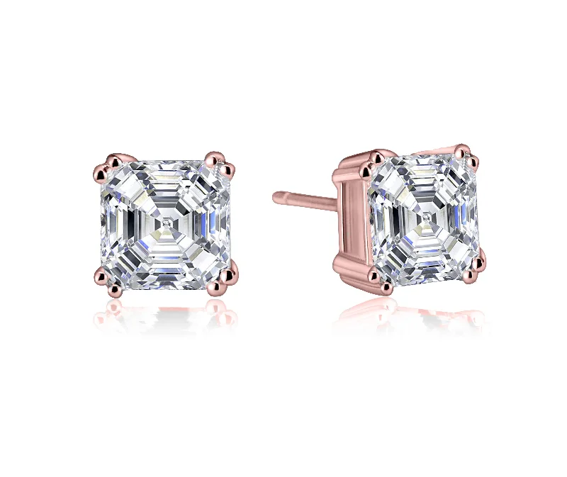 Stud Earrings with Matte Finish -Sterling Silver with Clear Cubic Zirconia Asscher-Cut Stud Earrings