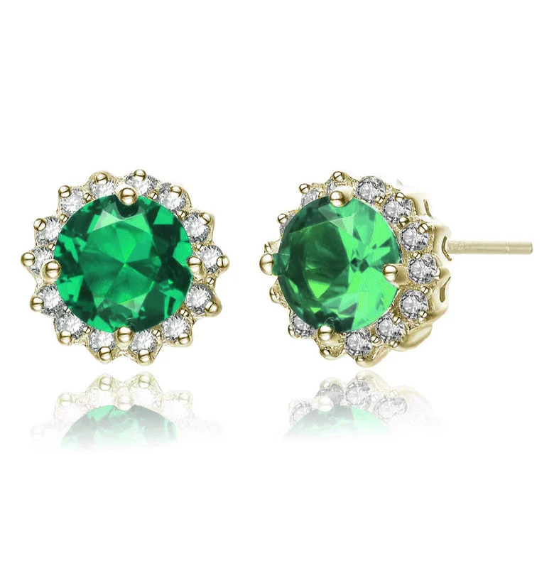 Stud Earrings with Crystals -Sterling Silver with Colored Cubic Zirconia Button Stud Earrings