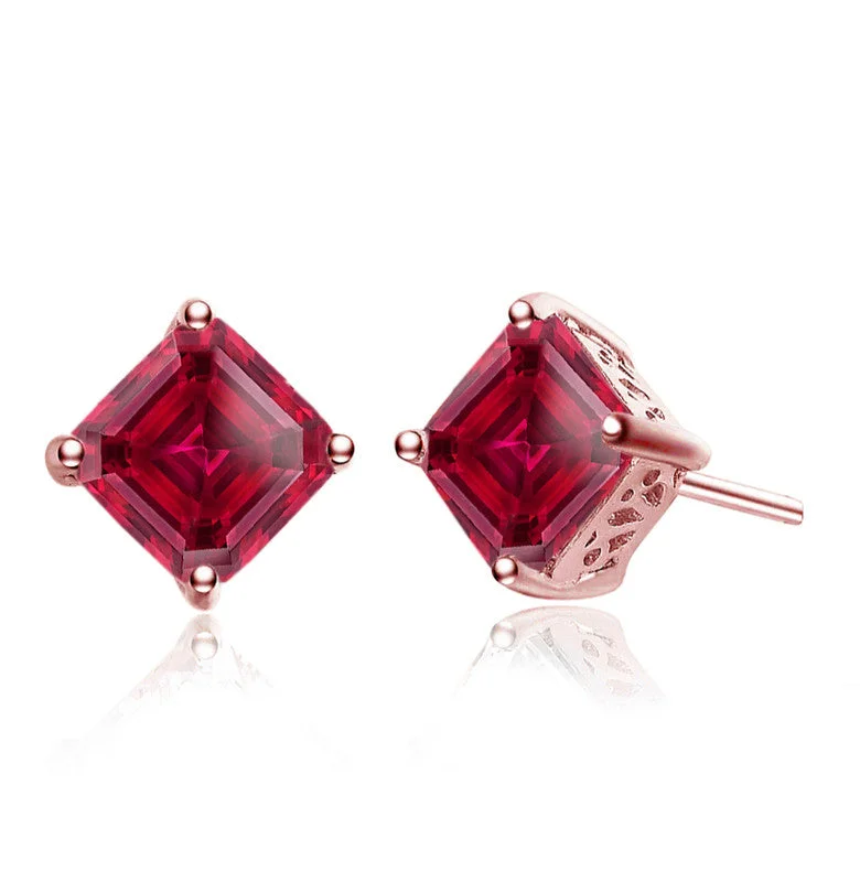 Stud Earrings with Knot Designs -Sterling Silver With Colored Cubic Zirconia Square Stud Earrings