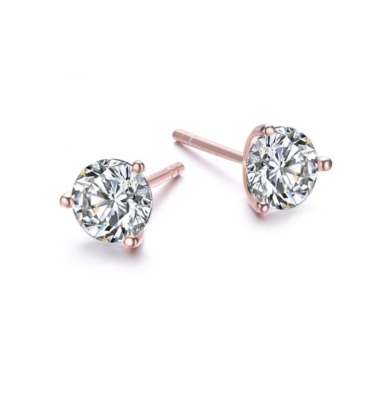 Stud Earrings for Bridesmaids Look -Sterling Silver with Martini Setting Clear Cubic Zirconia Solitaire Stud Earrings