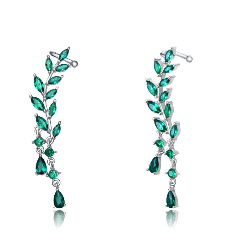 Hippie Stud Earrings with Beads -Sterling Silver With Rhodium Plated And Emerald Cubic Zirconia Stud Earrings