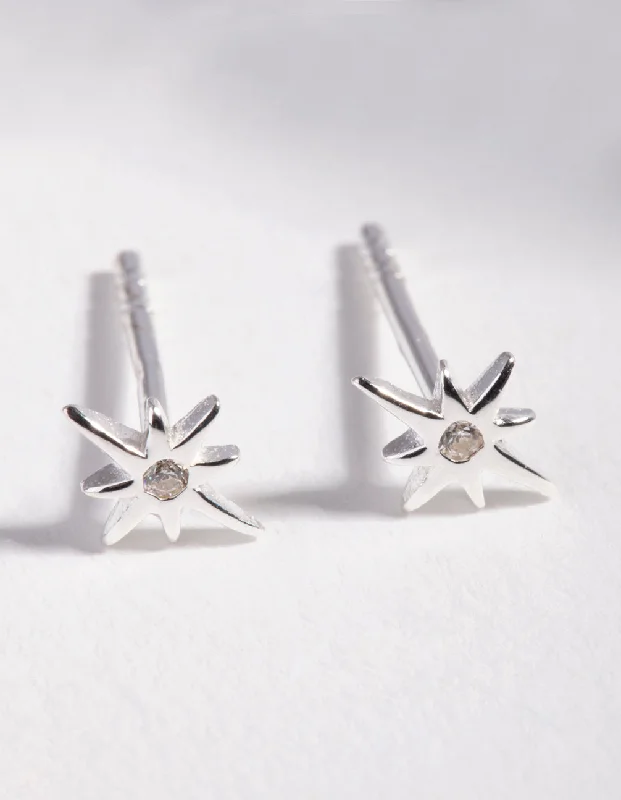 Stud Earrings with Etching -Sterling Silver Diamante Starburst Stud Earrings