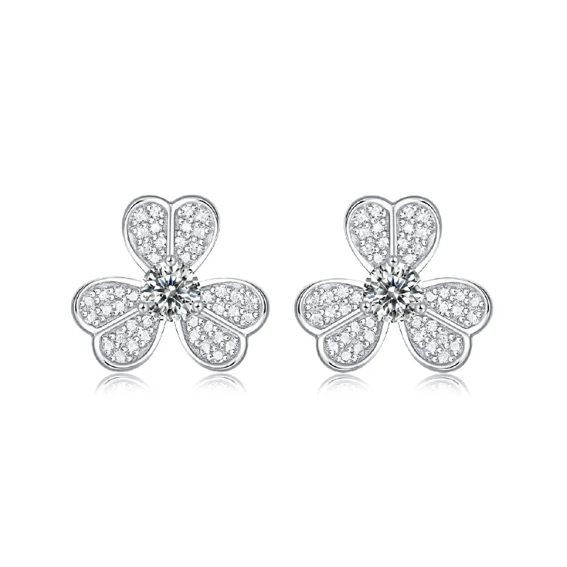 Stud Earrings for Valentine's Day -SV Sterling Silver with 0.25ctw Lab Created Moissanite Blooming Flower Petal Stud Earrings