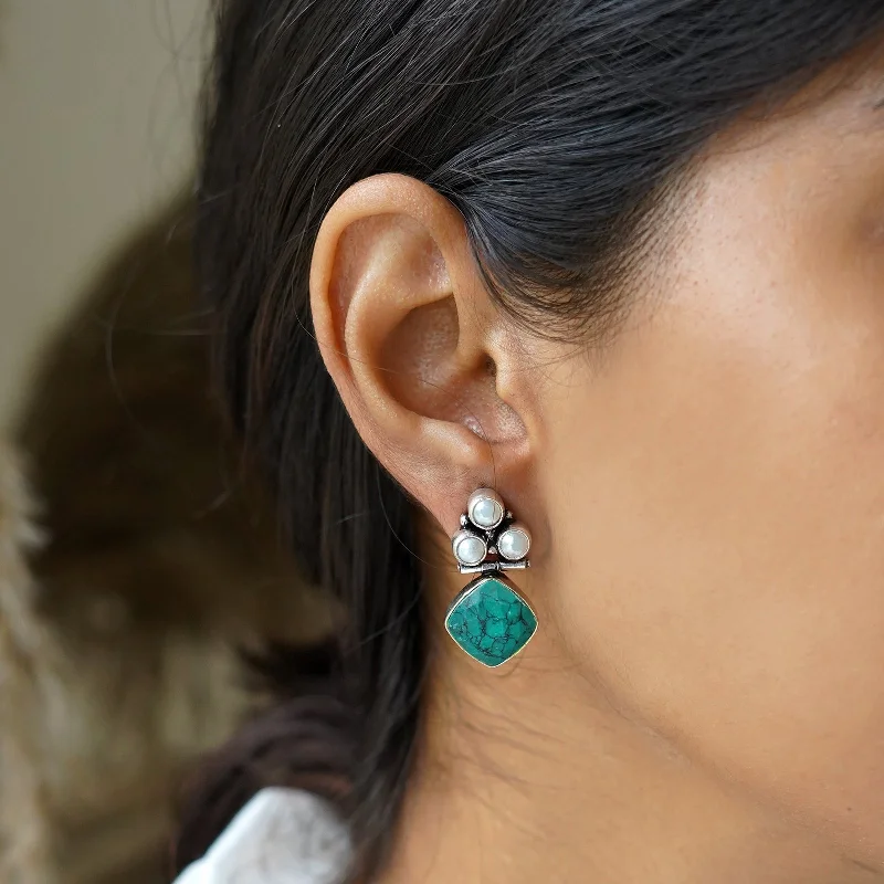 Stud Earrings with Animal Motifs -Teejh Delisha Turquoise Stone Silver Oxidised  Stud Earrings