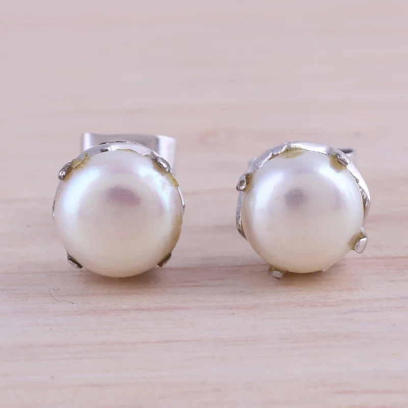 Celtic Stud Earrings with Knotwork -Timeless Appeal Rhodium Plated Cultured Pearl Stud Earrings from India