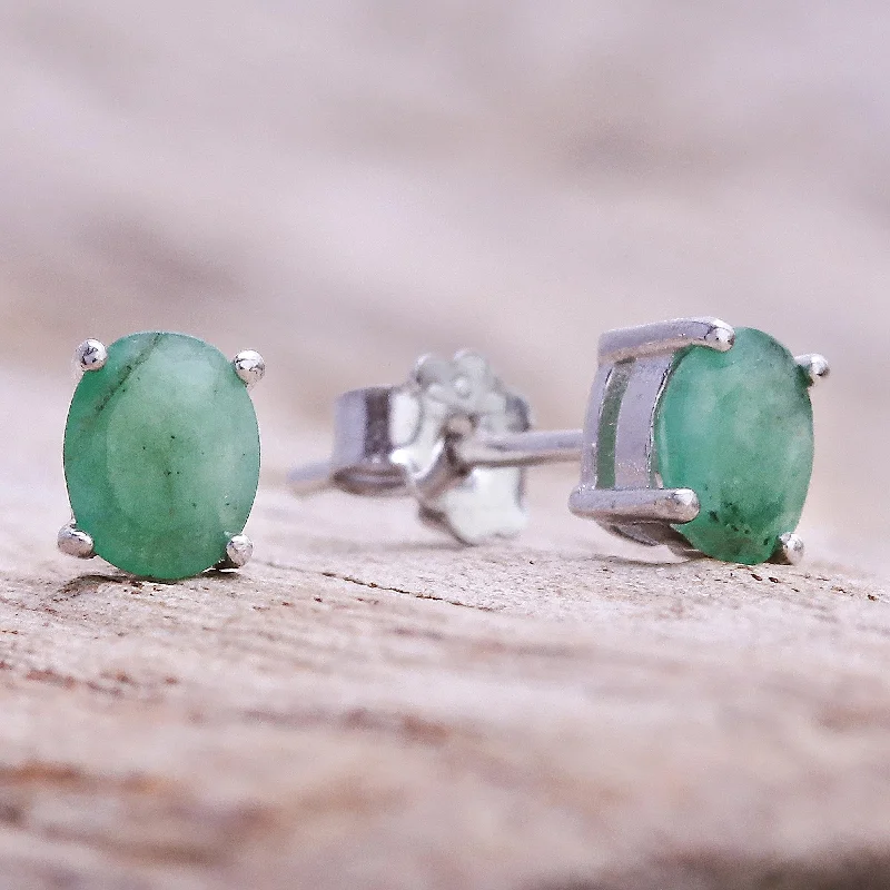 Round Stud Earrings for Classic -Verdant Marvel Faceted Emerald Stud Earrings from Thailand