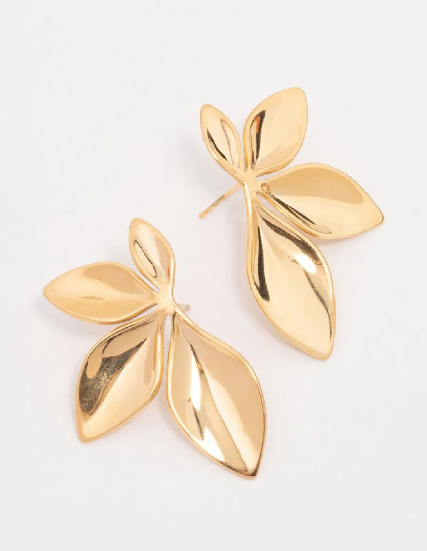 Stud Earrings for Mother's Day -Waterproof Gold Plated Stainless Steel Leaf Cluster Stud Earrings