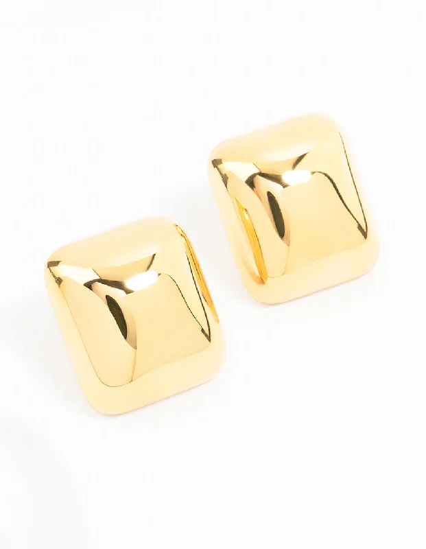 Stud Earrings for Anniversary -Waterproof Waterproof Gold Plated Stainless Steel Square Stud Earrings