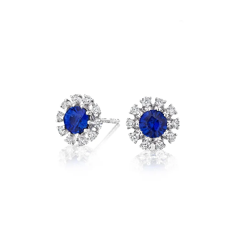 Contemporary Stud Earrings for Fashion -Sabel Collection White Gold Sapphire and Diamond Stud Earrings