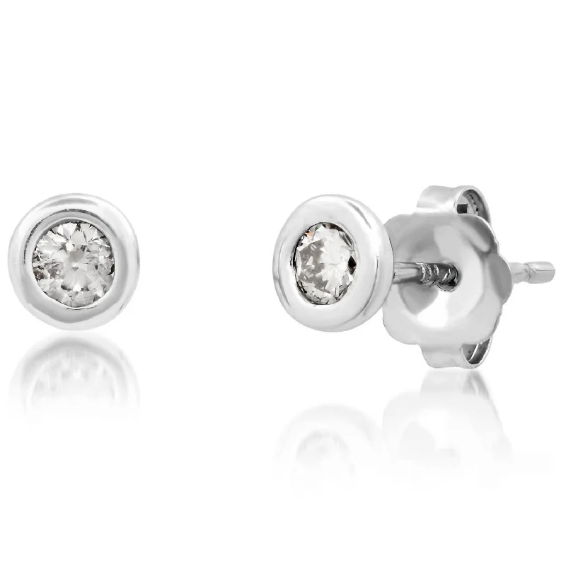 Indian Stud Earrings with Intricacy -Women's 14K Single Bezel Stud Earrings In White Gold/diamond