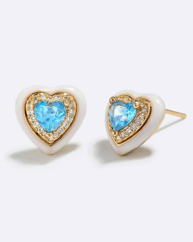 Stud Earrings for Everyday Glamour -Women's Slow Dance Heart Stud Earrings In White/gold/blue