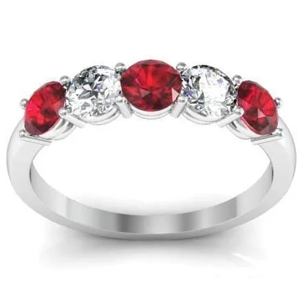 Women’s engagement rings with radiant-cut rubies -1.00cttw Shared Prong Ruby and Diamond 5 Stone Ring