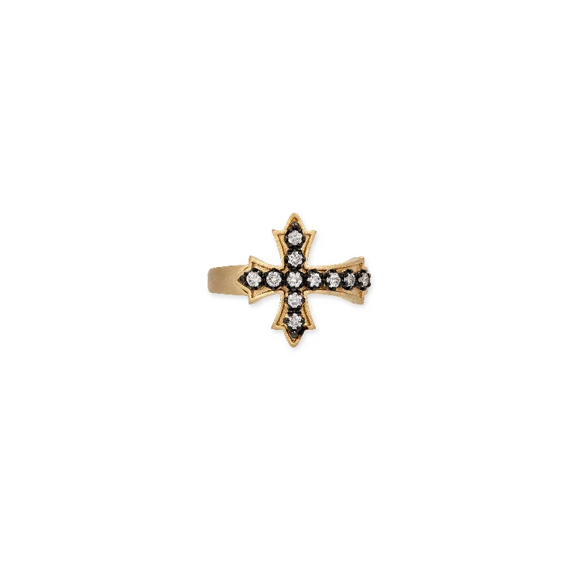 Women’s rings with crown-inspired topaz designs -11 BLACK RHODIUM SOPHIA DIAMOND GOTHIC CROSS RING