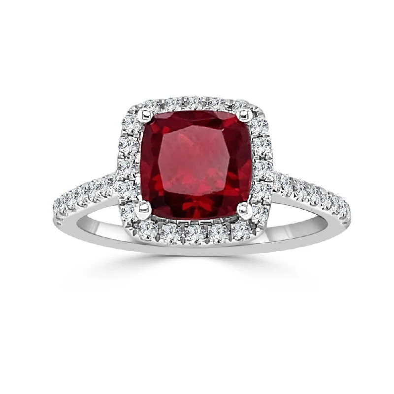 Women’s signet rings with bold family crests -14k Gold 7mm Cushion Cut Garnet and Diamond Ring